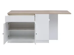 Ilot central de cuisine avec rangements en MDF - Blanc et naturel - HELOMY