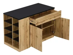 Ilot central de cuisine avec rangements - Noir et Naturel - MEILI