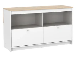 Ilot central de cuisine avec 2 portes et 2 niches - Blanc et chêne - TEKYNA