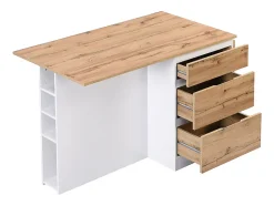 Ilot central de cuisine avec 6 tiroirs et 4 niches en MDF - Naturel clair et Blanc - POMARELA