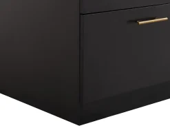 Ilot central de cuisine avec 6 tiroirs en MDF et métal - Noir et Effet Marbre blanc - ALEGRITA