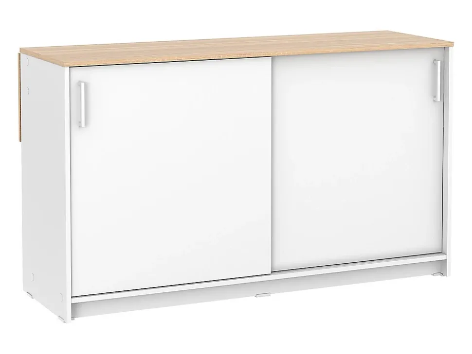 Ilot central de cuisine avec 2 portes - Blanc et chêne - BENITA