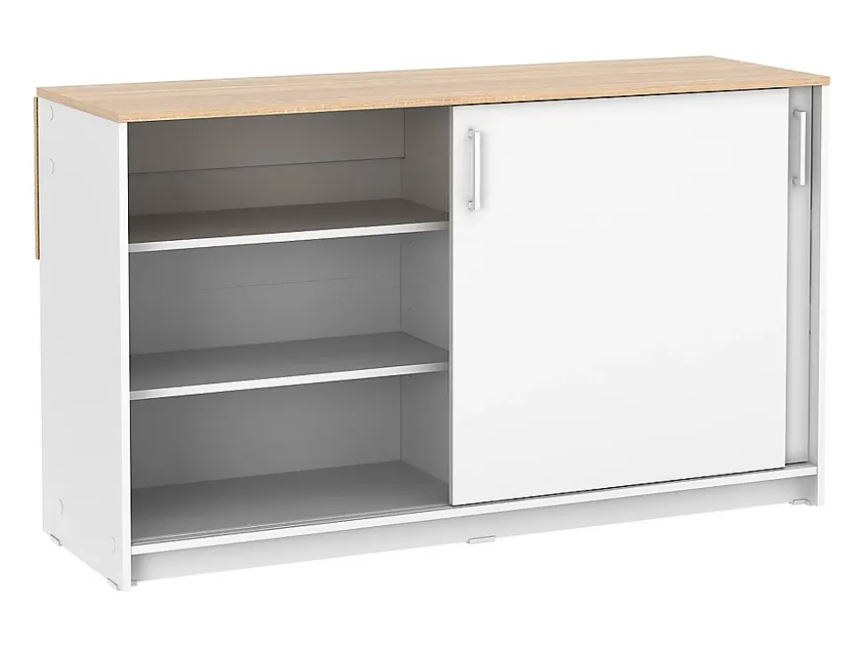 Ilot central de cuisine avec 2 portes - Blanc et chêne - BENITA