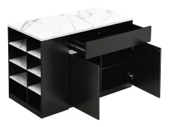 Ilot central de cuisine avec rangements - Effet marbre blanc et noir - MEILI