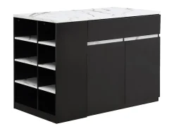 Ilot central de cuisine avec rangements - Effet marbre blanc et noir - MEILI