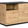 Ilot central de cuisine avec 2 portes et 1 niche en MDF - Naturel et noir - CORELINA