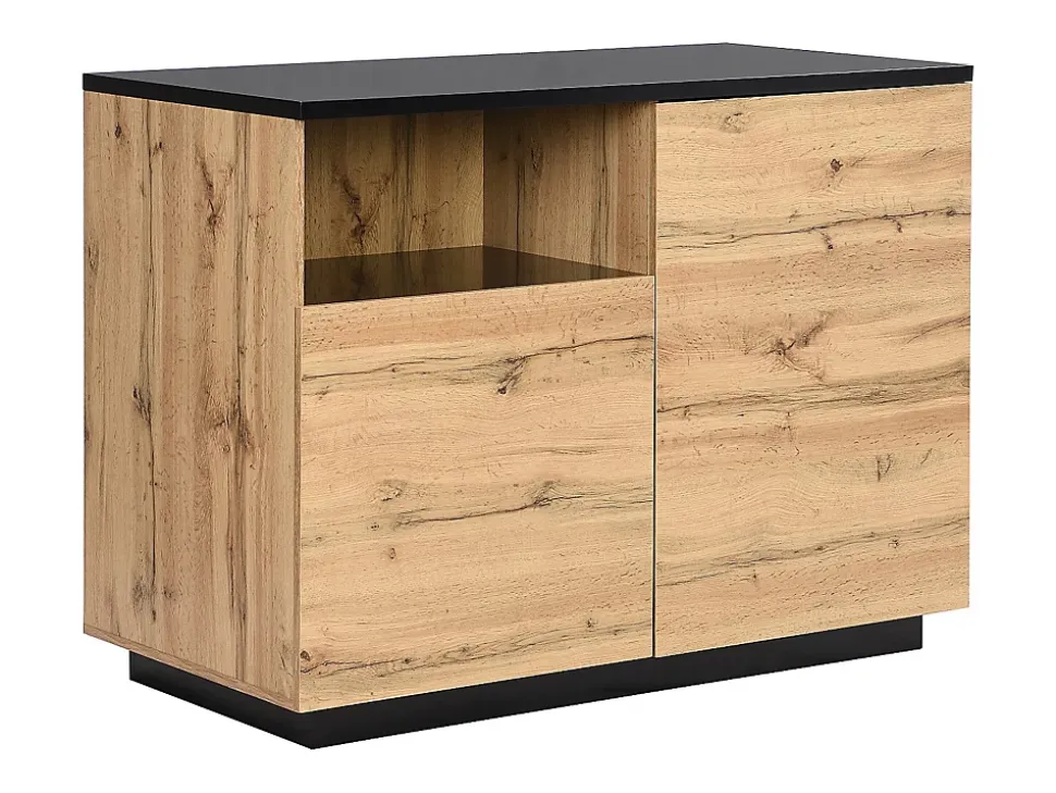 Ilot central de cuisine avec 2 portes et 1 niche en MDF - Naturel et noir - CORELINA