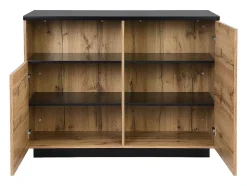 Ilot central de cuisine avec 2 portes et 1 niche en MDF - Naturel et noir - CORELINA