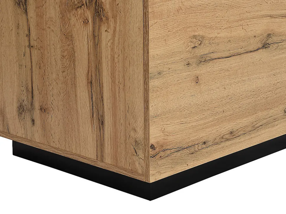 Ilot central de cuisine avec 2 portes et 1 niche en MDF - Naturel et noir - CORELINA