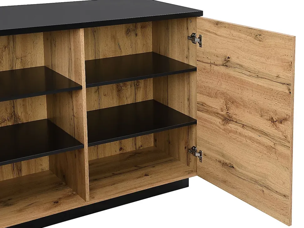 Ilot central de cuisine avec 2 portes et 1 niche en MDF - Naturel et noir - CORELINA