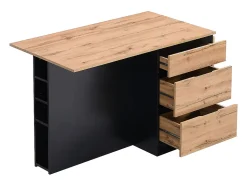 Ilot central de cuisine avec 6 tiroirs et 4 niches en MDF - Naturel clair et Noir - POMARELA