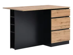 Ilot central de cuisine avec 6 tiroirs et 4 niches en MDF - Naturel clair et Noir - POMARELA