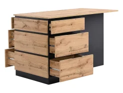 Ilot central de cuisine avec 6 tiroirs et 4 niches en MDF - Naturel clair et Noir - POMARELA