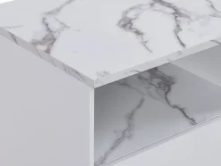 Ilot central de cuisine avec 2 portes et 1 niche en MDF - Effet marbre blanc - CORELINA