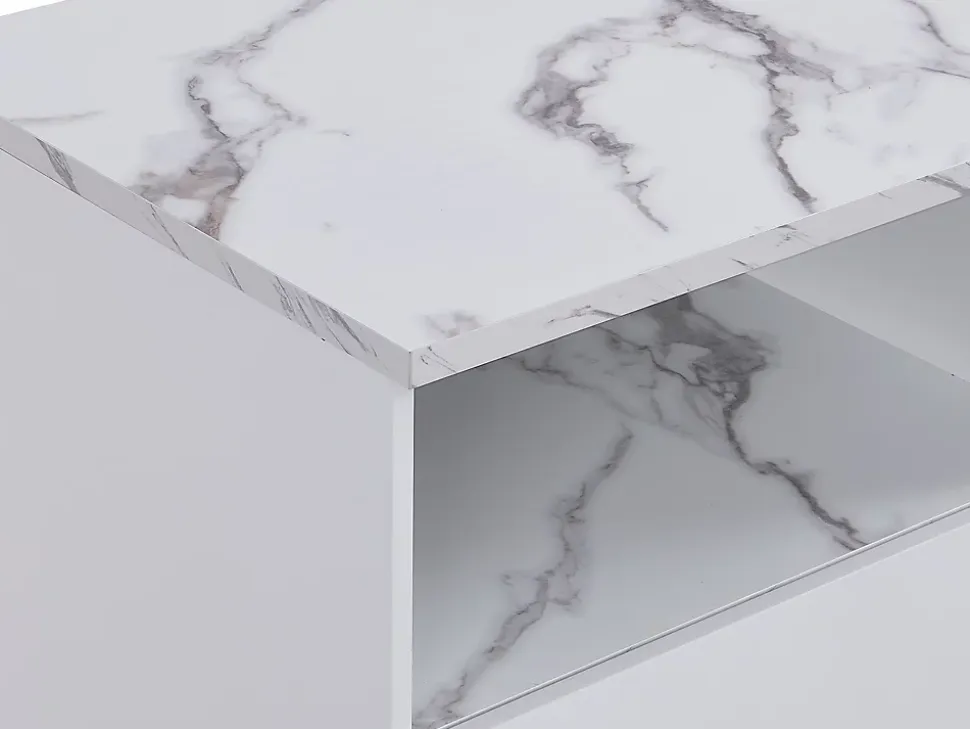 Ilot central de cuisine avec 2 portes et 1 niche en MDF - Effet marbre blanc - CORELINA