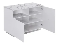 Ilot central de cuisine avec 2 portes et 1 niche en MDF - Effet marbre blanc - CORELINA