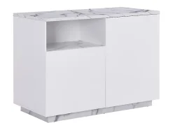 Ilot central de cuisine avec 2 portes et 1 niche en MDF - Effet marbre blanc - CORELINA