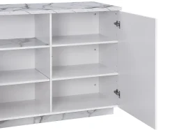 Ilot central de cuisine avec 2 portes et 1 niche en MDF - Effet marbre blanc - CORELINA