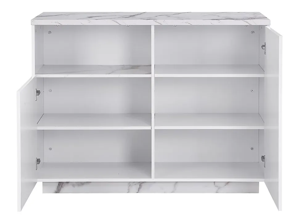 Ilot central de cuisine avec 2 portes et 1 niche en MDF - Effet marbre blanc - CORELINA