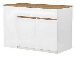 Ilot central de cuisine avec rangements - Blanc et Naturel - MEILI