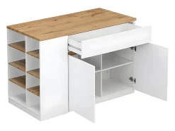 Ilot central de cuisine avec rangements - Blanc et Naturel - MEILI