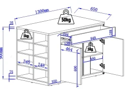 Ilot central de cuisine avec rangements - Blanc et Naturel - MEILI