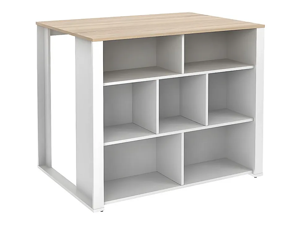 Ilot central de cuisine avec 7 niches - Blanc et naturel - OPOLE