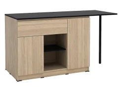 Ilot central de cuisine avec 2 portes, 1 tiroir et 2 niches - Naturel et noir - TUNORI