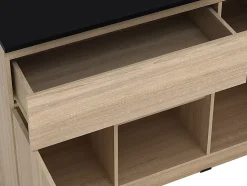 Ilot central de cuisine avec 2 portes, 1 tiroir et 2 niches - Naturel et noir - TUNORI