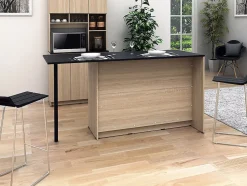 Ilot central de cuisine avec 2 portes, 1 tiroir et 2 niches - Naturel et noir - TUNORI