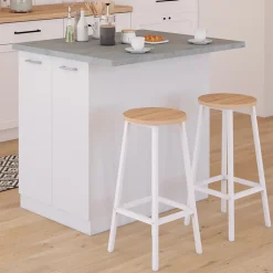 Ilot central IVO 100 cm blanc avec plan de travail effet béton