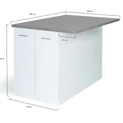 Ilot central IVO 100 cm blanc avec plan de travail effet béton