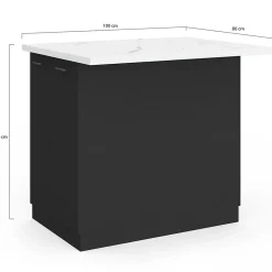 Ilot central IVO 100 cm bois noir avec plan de travail effet marbre ALASKA