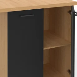 Ilot central IVO 100 cm bois façon hêtre portes noires avec plan de travail