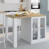 Ilot central LINO 120 cm 2 personnes bois blanc et plan de travail façon hêtre et portes vitrées
