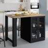 Ilot central LINO 120 cm 2 personnes bois noir avec plan de travail façon hêtre et portes vitrées