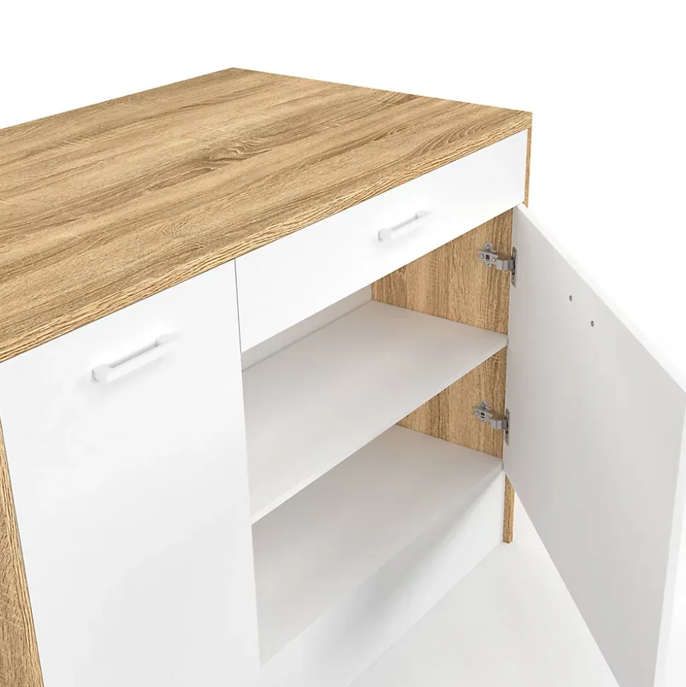 Ilot central LIO maxi capacité de rangement bois et blanc