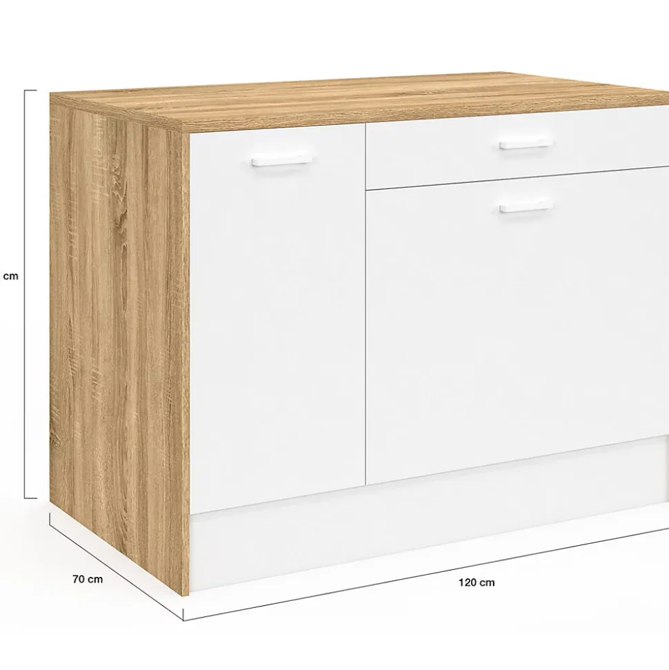 Ilot central LIO maxi capacité de rangement bois et blanc