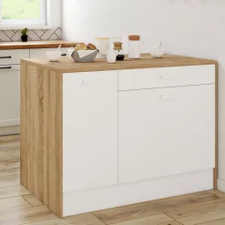 Ilot central LIO maxi capacité de rangement bois et blanc