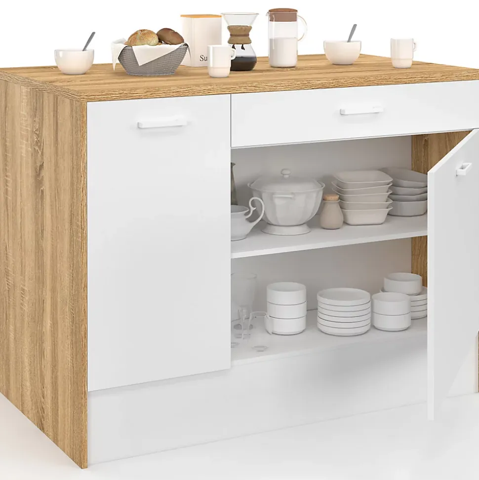 Ilot central LIO maxi capacité de rangement bois et blanc