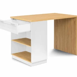 Ilot central mange debout 4 personnes VITO 130 cm blanc et plateau bois