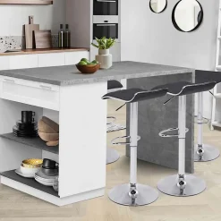 Ilot central mange debout 4 personnes VITO 130 cm blanc et plateau effet béton