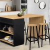 Ilot central mange-debout 4 personnes VITO 130 cm noir et plateau bois