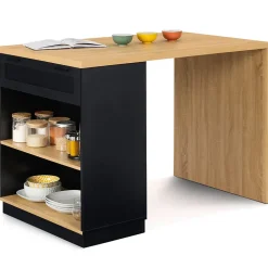 Ilot central mange-debout 4 personnes VITO 130 cm noir et plateau bois