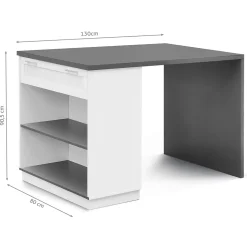 Ilot central mange-debout 4 personnes VITO 130 cm blanc et plateau gris