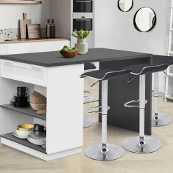 Ilot central mange-debout 4 personnes VITO 130 cm blanc et plateau gris