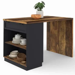 Ilot central mange-debout 4 personnes VITO 130 cm noir et effet bois foncé HAWKINS