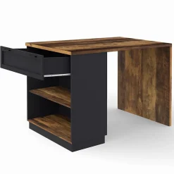 Ilot central mange-debout 4 personnes VITO 130 cm noir et effet bois foncé HAWKINS