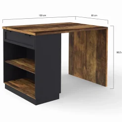 Ilot central mange-debout 4 personnes VITO 130 cm noir et effet bois foncé HAWKINS