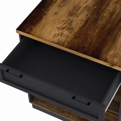 Ilot central mange-debout 4 personnes VITO 130 cm noir et effet bois foncé HAWKINS